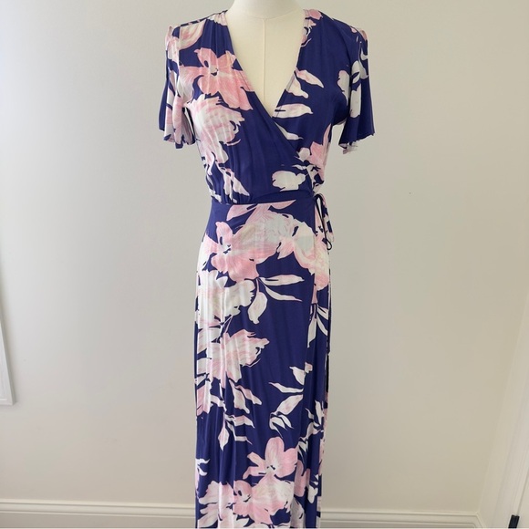 Lulus Azalea Regalia Navy Blue Floral Print Wrap Women's Maxi Dress XS - Picture 14 of 16